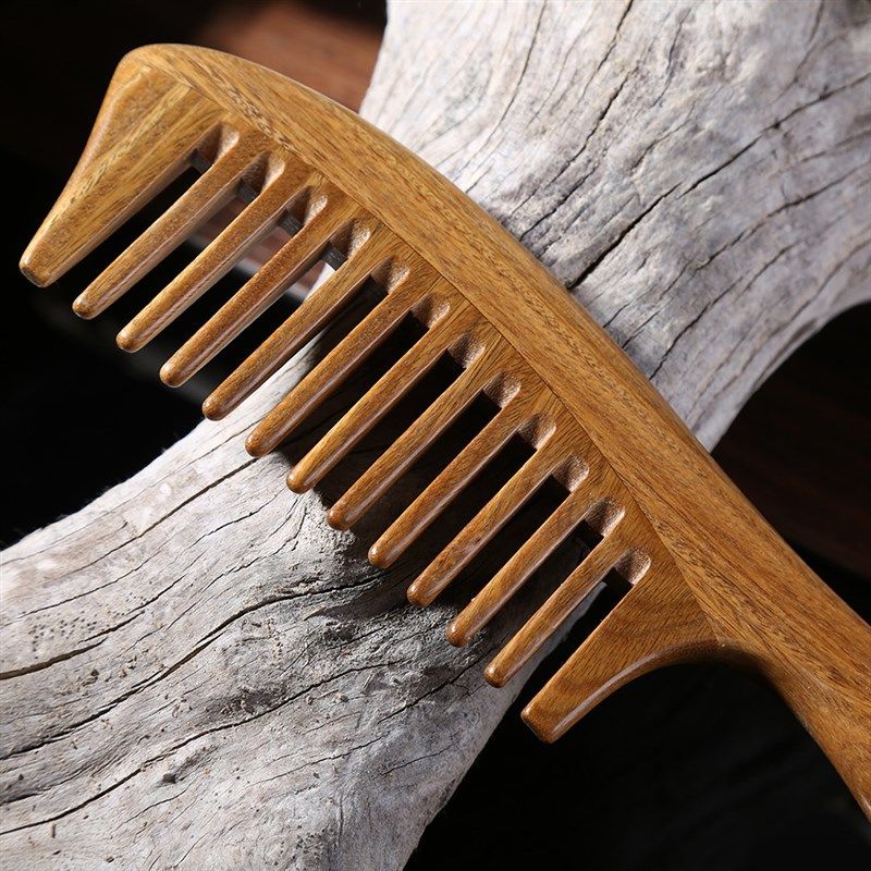 逸舍大齿天然绿檀木梳木头宽齿梳子檀香木卷发脱发按摩大女防