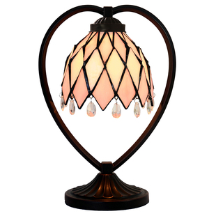 寸流苏心形台灯帝凡尼粉色卧室床头台灯温馨浪漫彩色玻璃床头灯