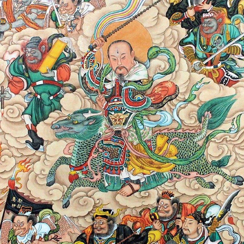 雷祖雷公画像 九天应元雷声普化天尊 神像挂画 卷轴丝绸画已装裱