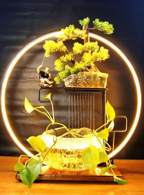 流水招财喷泉水循环加湿乔迁鱼缸绿植造景灯圈架子