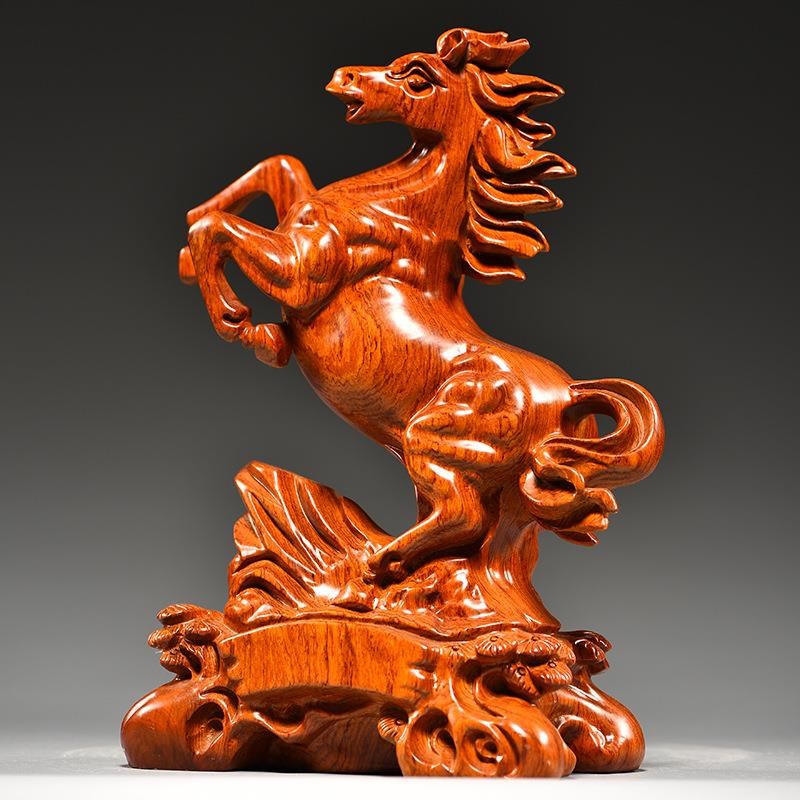 花梨木雕马摆件红木十二生肖马家居装饰实木动物开业送礼品工艺品