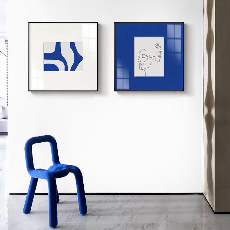 心里的影子 现代蓝色抽象线条人物挂画客厅装饰画沙发壁画