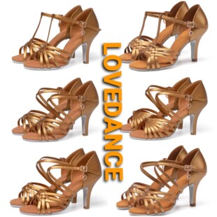 LOVEDANCE拉丁舞鞋女成人专业教师表演训练鞋软底比赛练习棕油色