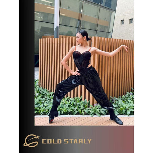 Cold star舞服成人拉丁舞专用练功服黑色漆皮裤子考级表演训练服
