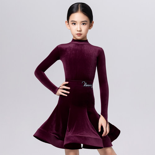 Venny薇妮拉丁舞服秋冬女童比赛专用规定服国标考级演出超薄丝绒