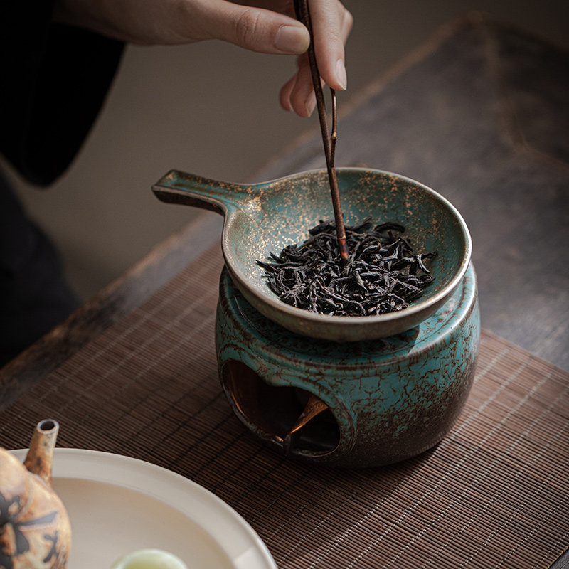 窑变常青釉温茶炉小暖炉蜡烛煮茶炉底座围炉烤茶提香