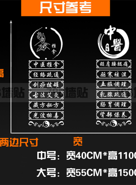 中医推拿店门上广告字养生店面橱纸刮痧拔罐店门画