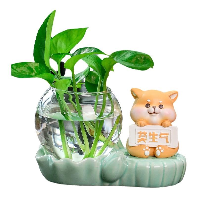 创意爱莫生气小猫家居茶几办公室饰绿萝水培瓶器皿
