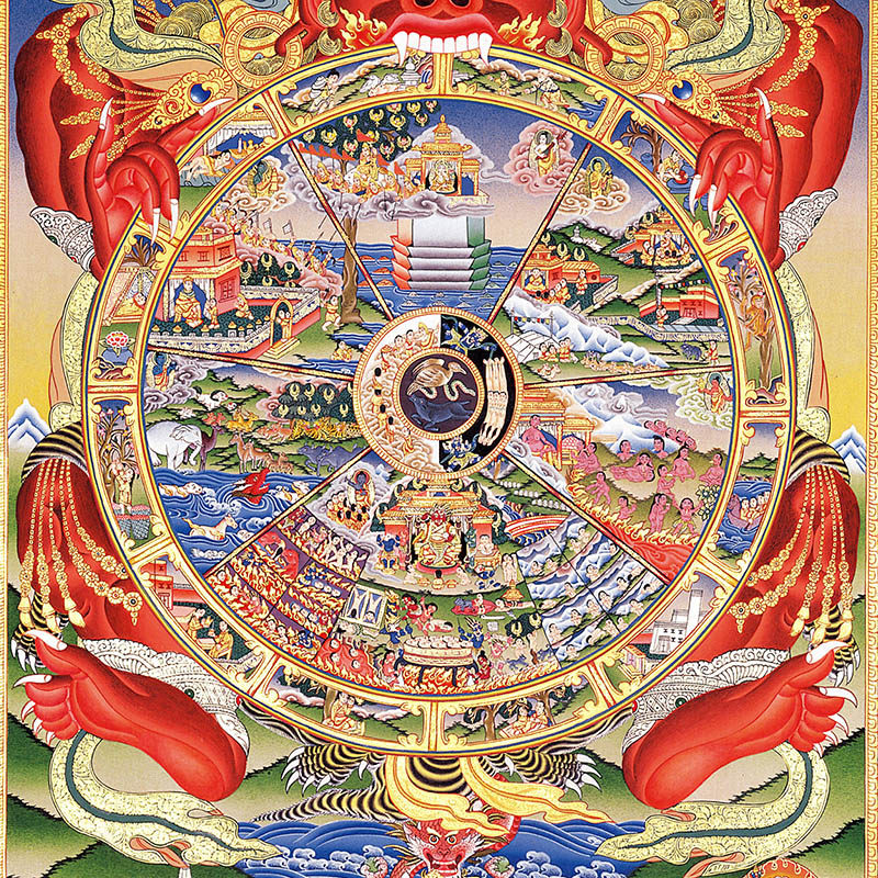 唐卡六道轮回图挂画十二因缘因果报应生死轮回图法场饰卷轴画