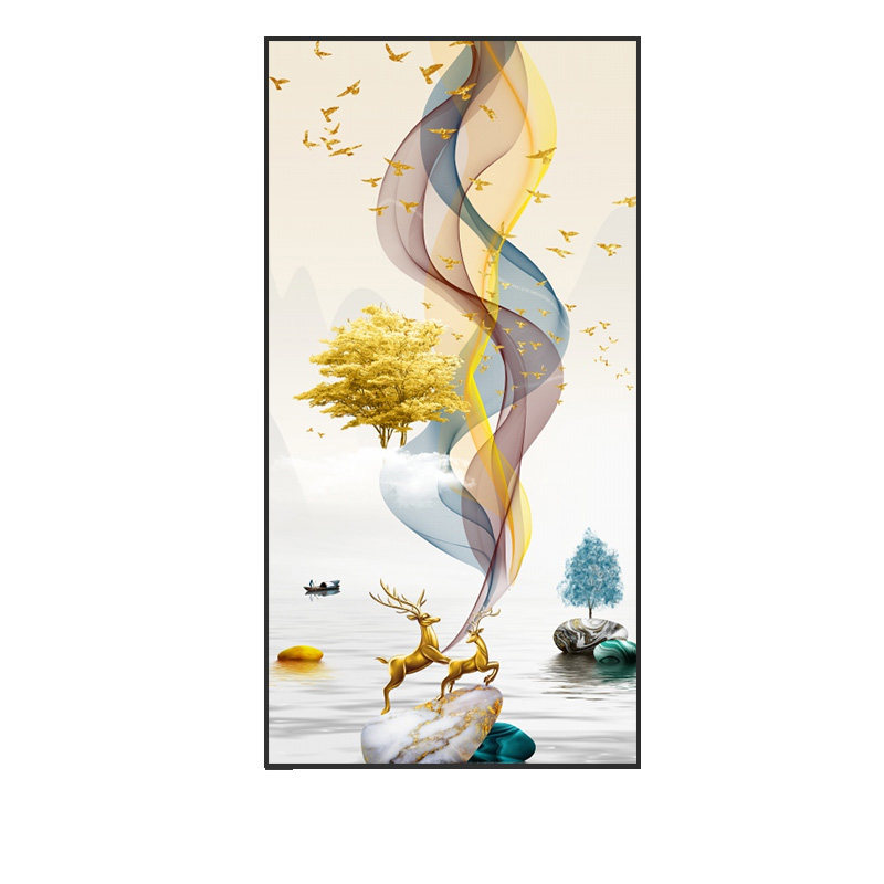 石来运转入门玄关装饰画竖过道壁画新客厅招财挂画