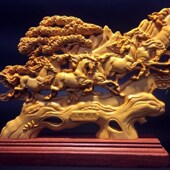 崖柏八马木雕精雕工艺礼品摆饰面雕 八马雄风八骏图办公送礼佳选