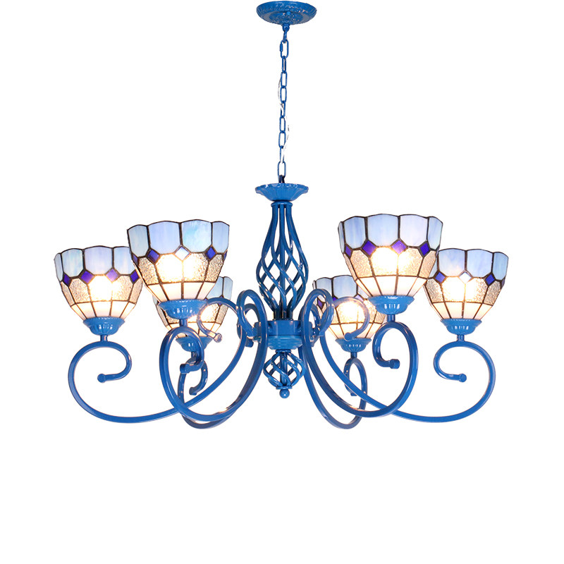 地中海风格吊灯客厅灯欧式田园创意个性卧室彩色灯罩装饰灯具