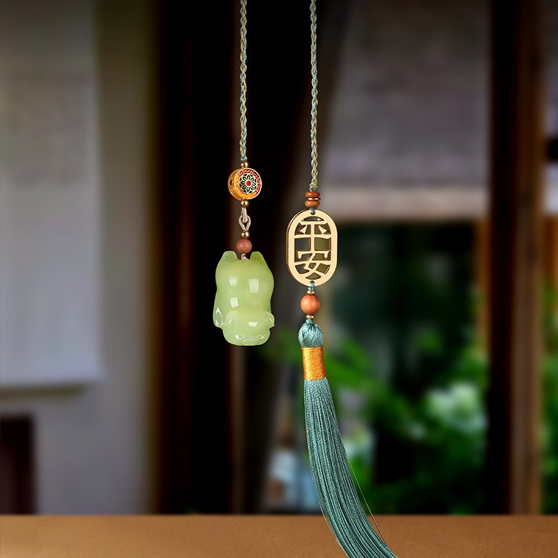 玉石车内吊饰品小猪吊坠后照镜挂饰诸事平安车装饰品