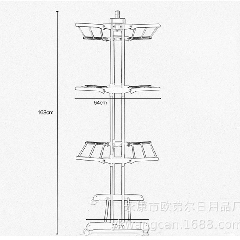 销售移动多层晒衣架毛巾晾晒架落地折叠双杆三层晾衣架挂衣架