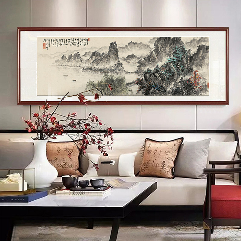 新古风国画山水画客厅背景墙装饰画茶室书房办公室挂画壁画框,家居饰品,国画,淘宝优惠券,粉丝福利购,淘宝优惠卷