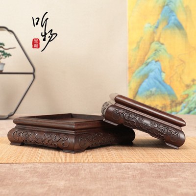 玉玺大图章琉璃黄田石印章木托实木黑檀木藤条雕刻摆件底座可挖槽