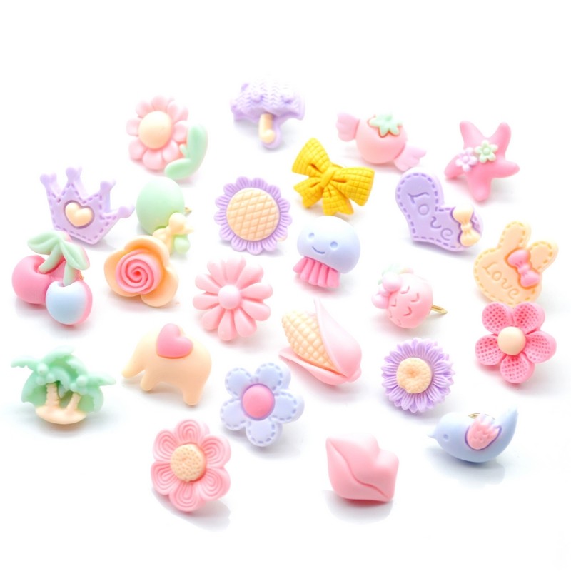 粒盒装树脂磨砂彩色木夹按钉工字钉子创意软木图钉钉墙墙钉