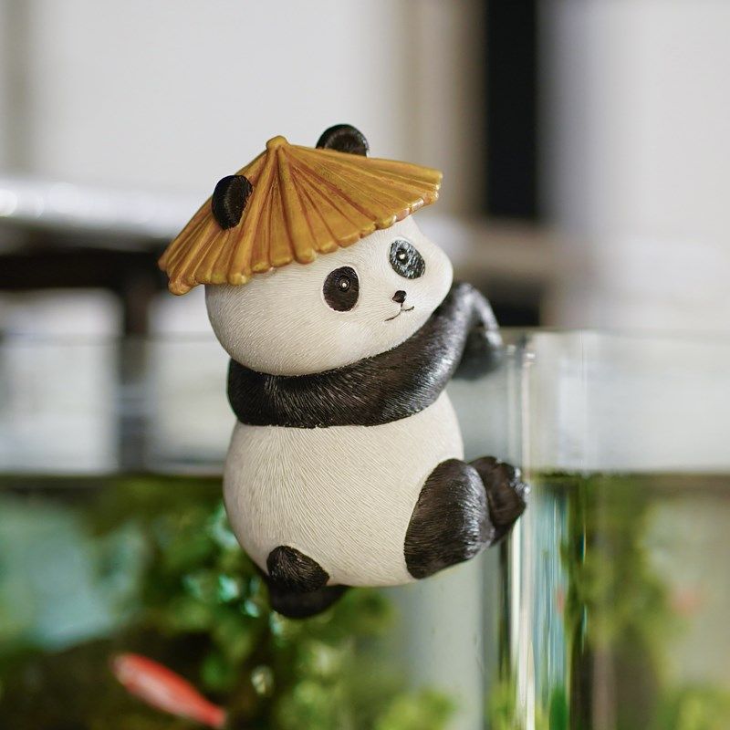 爱熊猫盆挂件阳台园鱼缸挂件盆景装饰幼儿园爬缸边造景