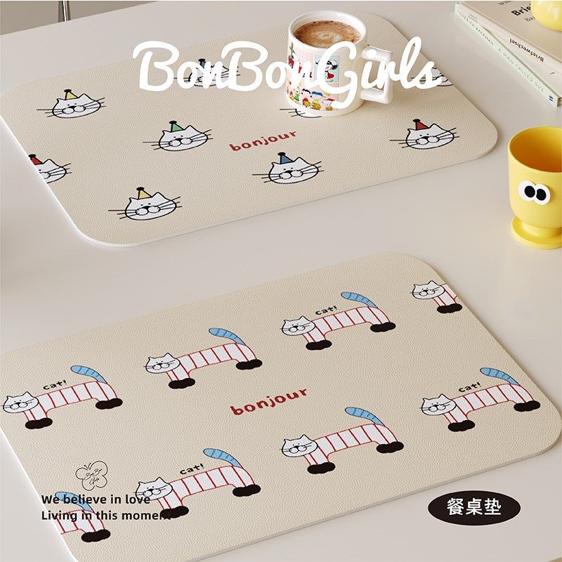 卡通插画猫咪皮革餐垫防水防油免洗咖啡茶水杯垫桌面保护隔热桌垫,居家布艺,餐垫,淘宝优惠券,粉丝福利购,淘宝优惠卷