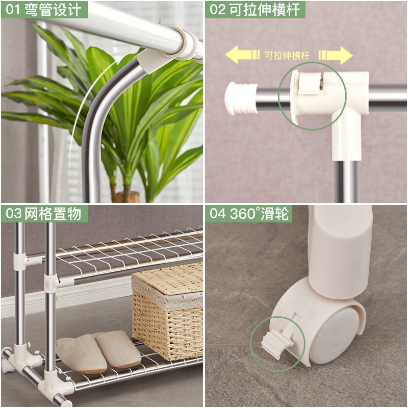 亿加亿晾衣架杆式不锈钢落地折叠升降晾衣杆阳台室内伸缩晒衣架