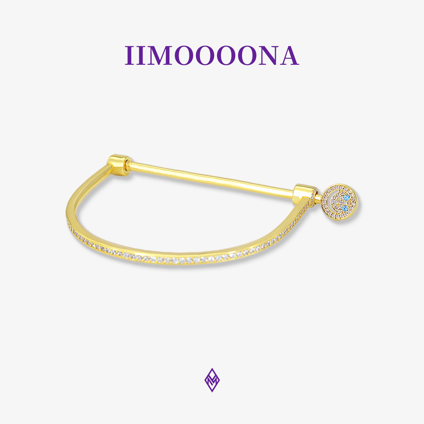 Eyefunny风格U型笑脸手镯S925银镀金镶钻高级感轻奢ins百搭情侣款