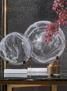 新中式现代轻奢几何圆盘摆件客厅玄关样板房软装电视柜铁艺装饰品