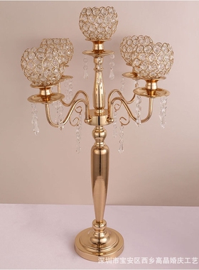 婚庆道具5头电镀水晶烛台 欧式浪漫蜡烛摆件 酒店主桌装饰摆台