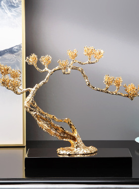 轻奢合金迎客松高级感摆件创意开业金属植物礼品装饰工艺品 厂