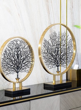 跨境新中式轻奢大理石摆件高级感创意家居家用客厅装饰工艺品