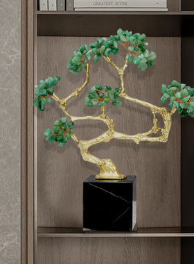 新中式天然紫水晶黄铜发财树摆件客厅玄关电视柜酒柜装饰品乔迁送