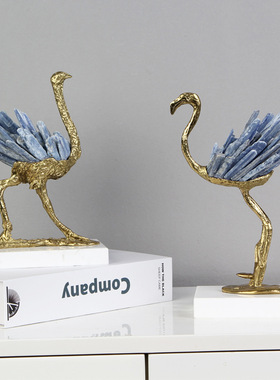 现代轻奢火烈鸟水晶黄铜摆件客厅酒柜软装玄关办公室家居装饰品