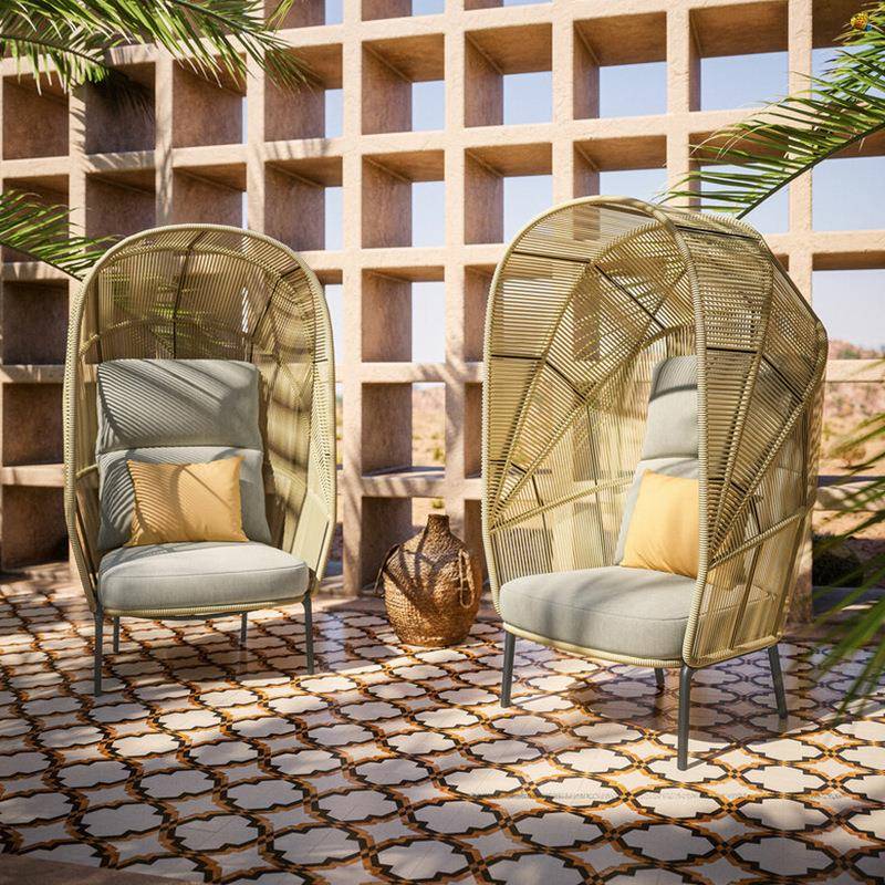 制阳台户外沙闲发鸟巢休别墅藤编高瓦特椅背沙定发室外度假村花园