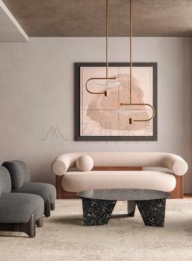 北布艺沙发小户弧型欧客民宿诧寂风厅设计师简约形94338实木多人