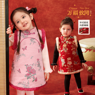 小o爸婴童 女宝新年旗袍裙春季新款婴儿加绒国风唐装连衣裙拜年服