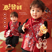 外套马甲裤 小O爸婴童 新款 婴儿新中式 男宝年服唐装 三件套2026春季