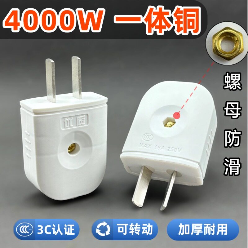 大功率纯铜二脚可转动插头家用