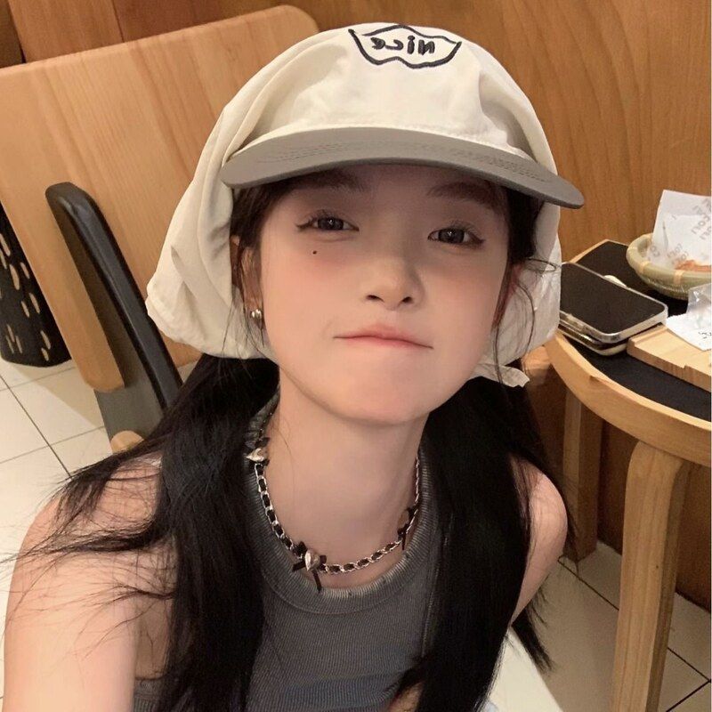 新款个性拼色头巾绑带帽鸭舌帽女春夏潮流时尚英文刺绣防晒帽子
