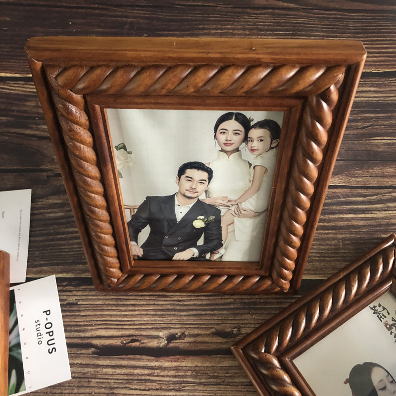影楼中式实木挂式相框墙影楼复古7寸寸相架画框照片定制摆台