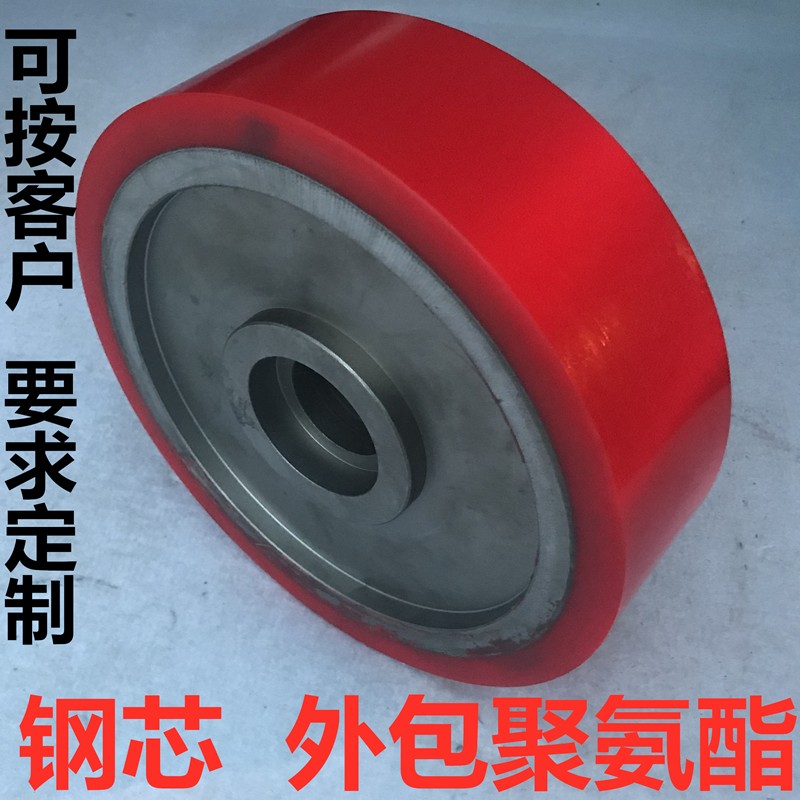 寸8寸10寸寸1寸1寸70mm厚定制钢芯包胶轮红色聚氨酯重型单轮