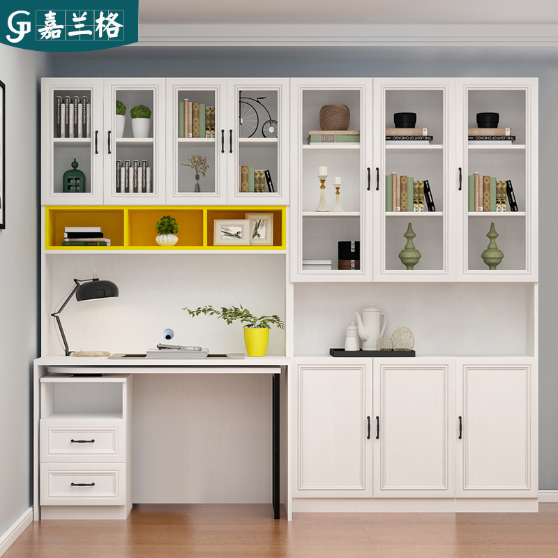 书房旋转转角电脑书柜书桌一体多功能家用书桌学习桌书架定制