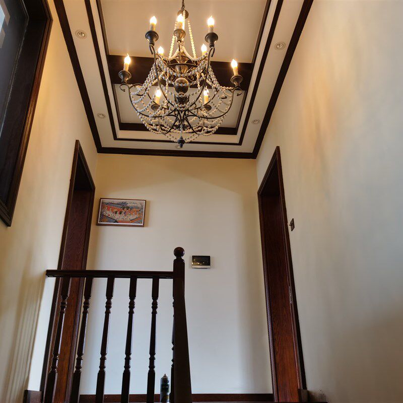 法式复古做旧木珠吊灯客厅公卧室青色创意镶边克莱尔木珠吊灯具