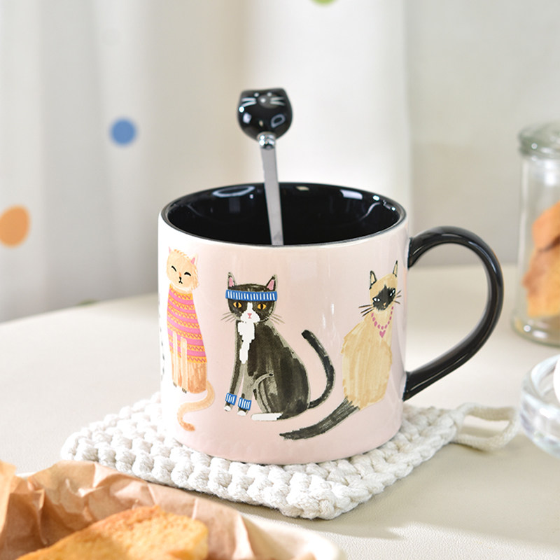 爱粉墨猫咪陶瓷杯少女喝水杯早餐杯办公室咖啡杯马杯女生杯子,餐饮具,马克杯,淘宝优惠券,粉丝福利购,淘宝优惠卷
