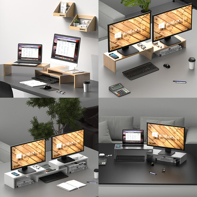 电脑显示器增高架屏幕液晶层显示器加长置物支架笔记本架实木