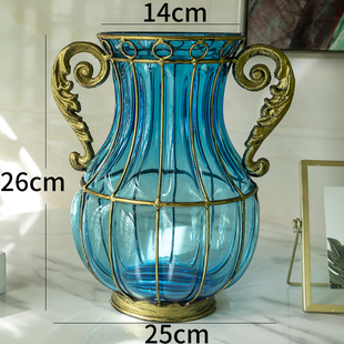 艺品红欧式创意花瓶装饰品现代客厅插花玻璃水培鲜花