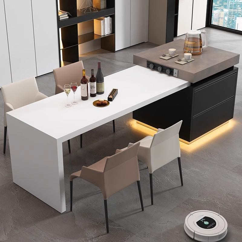 意式岩板岛台餐桌一体可伸缩202新款高级定制加中导台成品