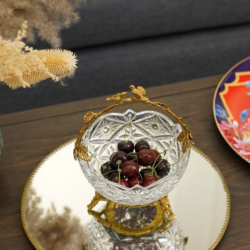 费灵家居水晶玻璃黄铜小鸟提篮果盘果篓手工黄铜工艺品家用糖果盘,家居饰品,果盘/果篓,淘宝优惠券,粉丝福利购,淘宝优惠卷