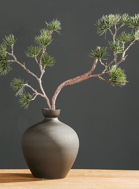 仿真迎客松盆景陶瓷瓶装客厅装饰品假松树