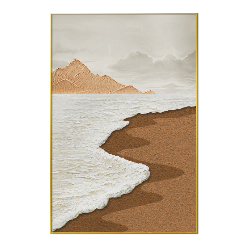 奶油风抽象海浪海景玄关装饰画走廊过道挂画大幅落地客厅风景壁画