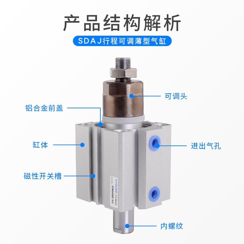 SDAJ50X50-25薄型气缸SDAJ50X25-25-B可调薄型气缸SDAJ50X75-50-S