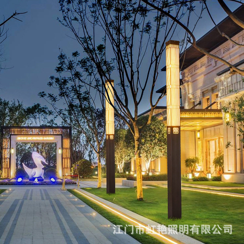 新中式方形景观灯户外小区广场圆柱高杆庭院灯3米园林公园led路灯